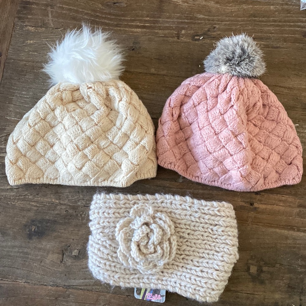 3 Winter head hats caps beenie knitted headband